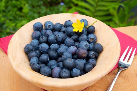 Blueberries, blueberries, wooden bowl
