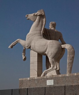 Begun in 1937, so-called rectangular Colosseum, Colosseo quadrato, height 68m, from south-west with