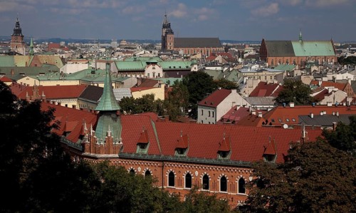 View from Wawel in north direction, left town hall tower, centre St Marien, right Dominican church,