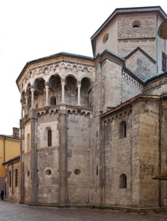 Italy Como Church of San Fedele 12th century East apse with dwarf gallery and octagonal cupola from