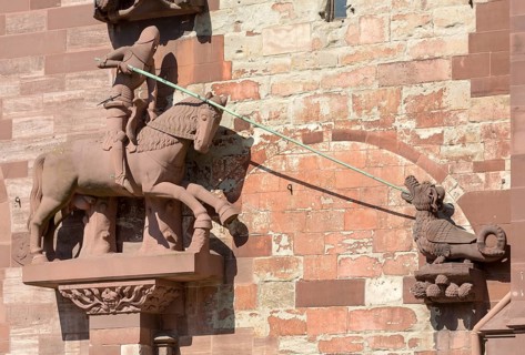 Basel, Cathedral (Basel Minster), west façade, St George fighting the dragon