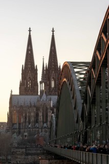 Cologne, view of the cathedral and Hohenzollern Bridge from the right bank of the Rhine