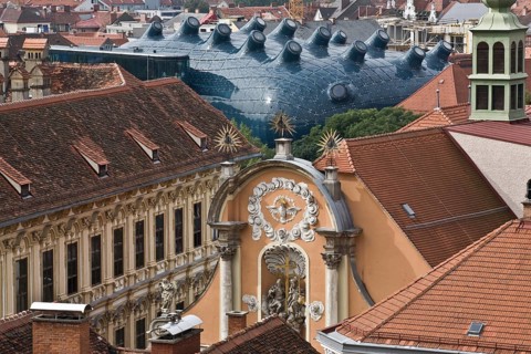 View from the castle staircase to the Kunsthaus