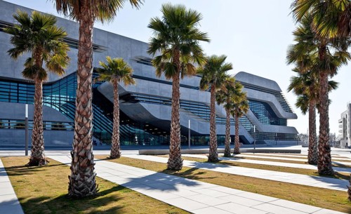 Montpellier, multi-purpose building PIERRESVIVES, built 2006-2012 by Zaha Hadid, main entrance side