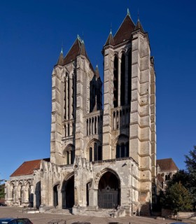 Built 1145-1235, view from south-west with the south tower on the right in 1220 and the north tower