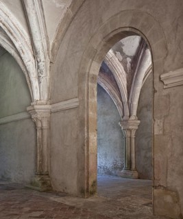 Fontenay former Cistercian monastery auditorium. View from the auditorium into the passageway