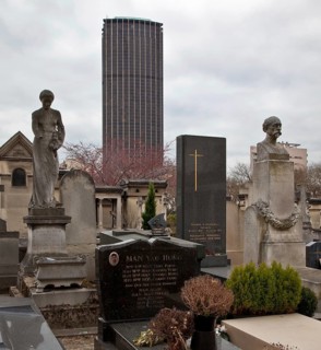 Cemetery, behind the Tour Montparnasse tower block, 210 metres high, 1969-73 by Roger Saubot