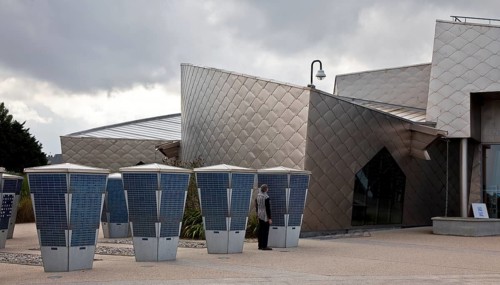 Memorial to the landing of the Canadians in 1944, on the left so-called kiosks with names of the