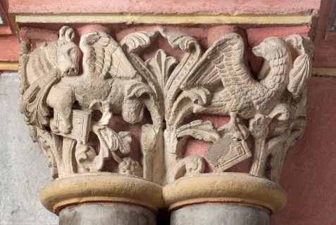 Brauweiler near Pulheim, St Nicholas Abbey Church, choir, double capital, evangelist symbols of St