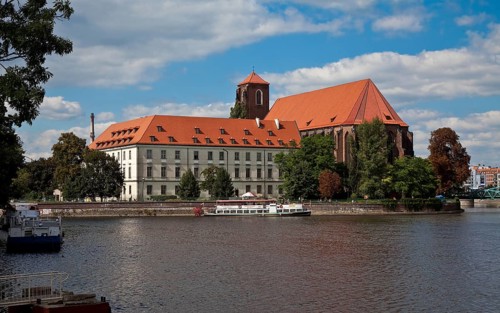 View from south-east, located on the sand island, on the left former Augustinian abbey, today part