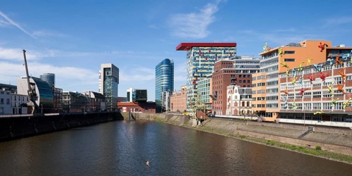 Western part, view from the pedestrian bridge, on the right Colorium and Roggendorf House with the