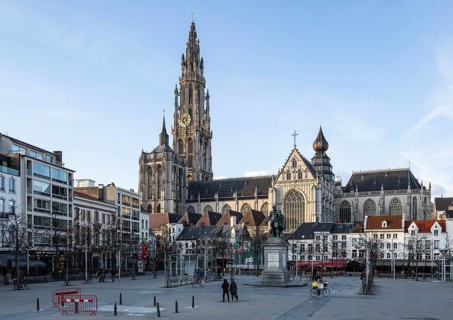 Antwerp, Groenplaats. Belgium Antwerp Cathedral of Our Lady 14-16th century View from south North