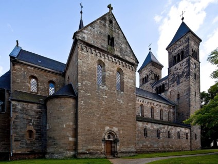 View from north-east, reconstruction of nave and towers 1855-66 by Ferdinand von Quast, St., Sankt,