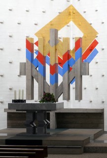 1966-1967 by Joachim G. Hanke, altar with apparent perspective effect, St., Sankt, Saint