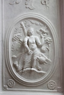 Stucco relief on the ceiling with allegorical depictions of the 5 senses, St., Sankt, Saint