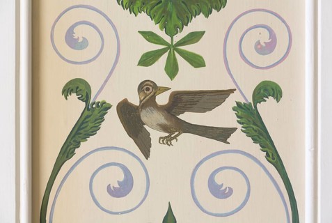 Staircase, mural bird and plants