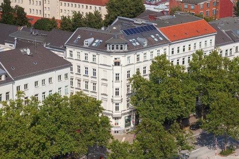 Residential building in the Karolinenviertel, aerial view, Hamburg, Germany, Europe