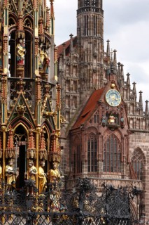 Beautiful fountain built 1389 - 1396 by Parlier and stonemason Heinrich Beheim, church built under