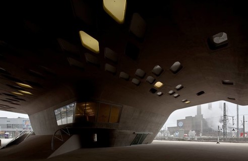 PHAENO exhibition building, basement facing north, VW power station in the background