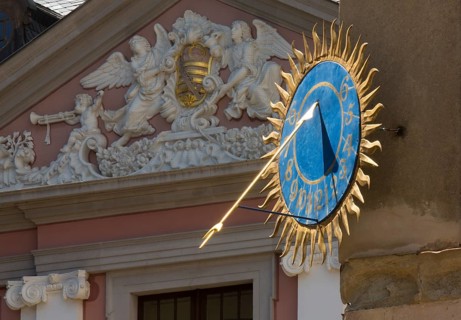 Castle courtyard, sundial and baroque pediment