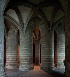 Crypt of the massive columns under the late Gothic choir of the abbey church, built 1446-50, St.,