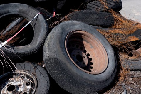 Old car tyres, recycling, recyclables, illegal waste disposal
