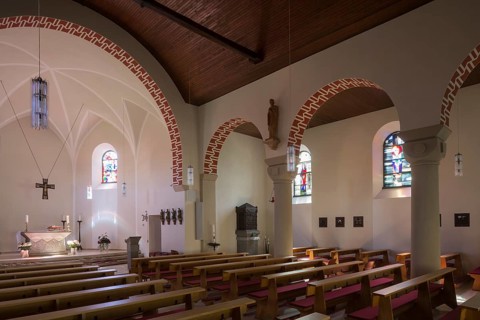 View to the south-east with restored wall painting, built 1922-1924 by Johann Mertzenich, St.,