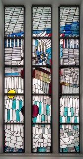 Krefeld, Ürdingen, Meistermann House, former Protestant parish hall. Glass window by Georg