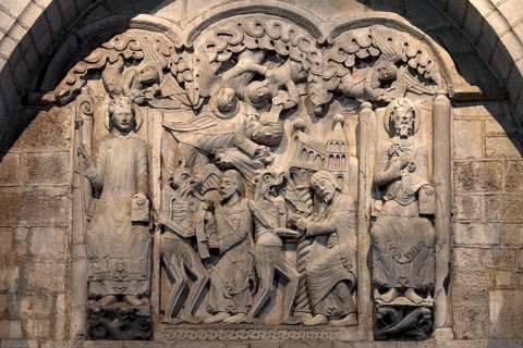 Souillac, former abbey church of Sainte-Marie, portal sculptures, relocated to the interior in the