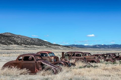 Junkyard with classic cars, Ely, Nevada, USA, North America