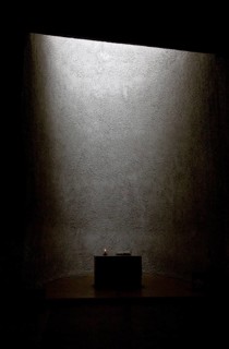 Notre Dame du Haut, Le Corbusier 1953 to 1955, altar in the south tower with candle, St., Sankt,