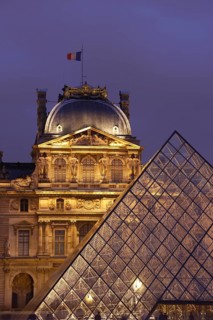 Courtyard of the Louvre with pyramid by Ieoh Ming Pei