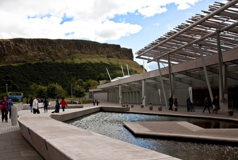 Completed in 2004, entrance front, behind the ridge Arthur's Seat 250 m