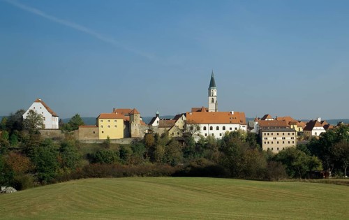 City wall with parish church from south-east, St., Sankt, Saint