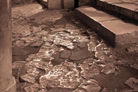 Vezelay, Basilica of Ste-Marie-Madeleine. Crypt. Historic limestone floor, St., Saint, Saint