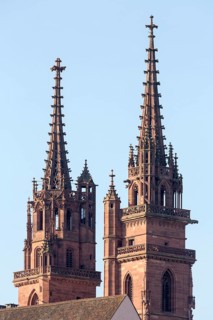 Basel, Minster (Basler Münster), view from north-east to the two towers