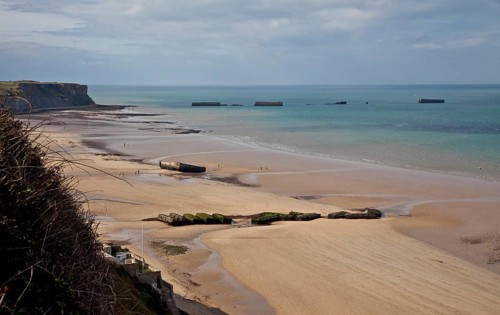 Channel coast with relics of the allied MULBERRY landing party on the sixth of June 1944, so-called