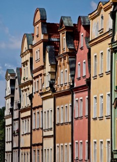Arbour houses on the north-east side of the market square, view from the south-east, reconstruction