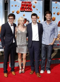 Phil Lord, Anna Faris, Chris Miller and Bill Hader at the Los Angeles premiere of 'Cloudy With A
