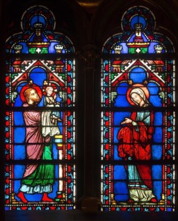 Stained glass window in the lower church, St, Saint, Saint