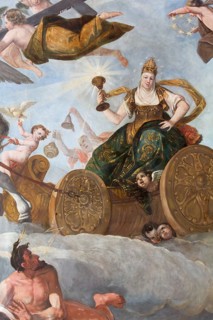 Hall on the upper floor, ceiling fresco allegory of the church (?) Chariot, St., Saint, Saint