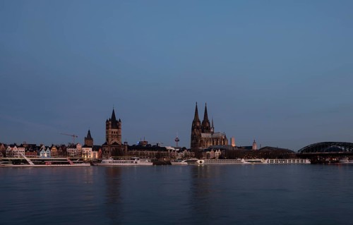 Cologne, view from the right bank of the Rhine to the cathedral, St Martin's Cathedral and the town