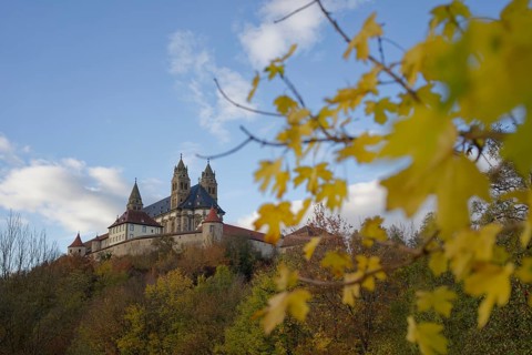 Golden October with colourful autumn leaves and view of the Comburg, autumn, leaf, autumn colours,