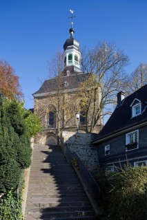 View from the market square to the steps and church, St., Sankt, Saint