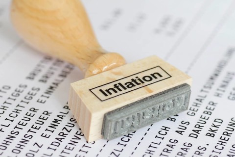 Stamp with the inscription Inflation, prices, price development, price increase, inflation rate,