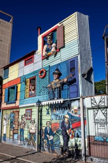 Mural complex at the entrance to the La Boca neighbourhood, Buenos Aires, Argentina, South America