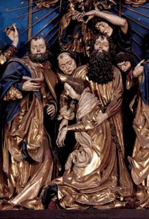 Main altar by Veit Stoß 1477-1489, centre shrine: Death of Mary, St, Saint, Saint