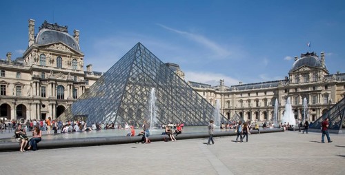 Courtyard of the Louvre with pyramid by Ieoh Ming Pei