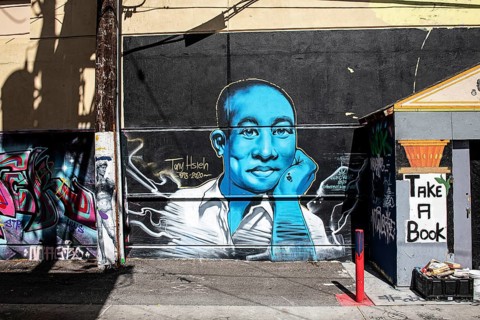 Tony Hsieh mural, Fremont Street, Las Vegas, Nevada, USA, North America