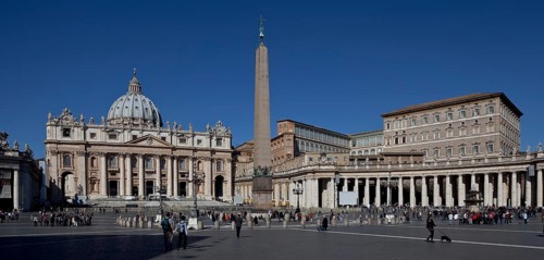 View from the east with St Peter's Basilica, obelisk, papal palace and colonnades, St, Saint, Saint